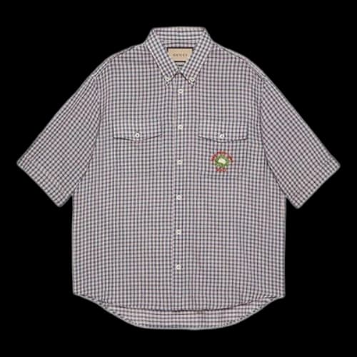 Gucci Check Mon Petit Chou Short Sleeve Shirt 'Navy'