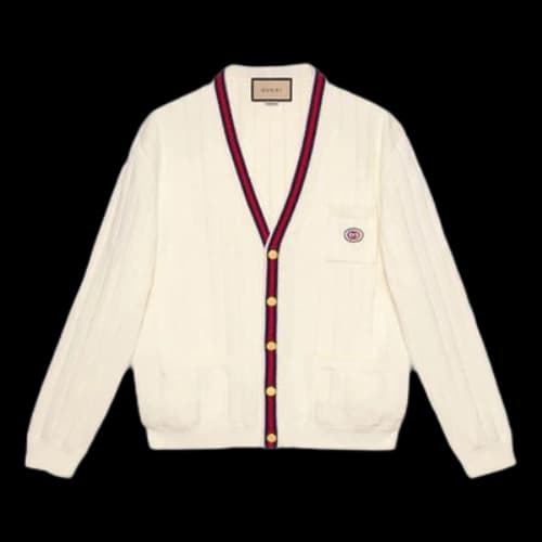 Gucci Knit Cotton V-Neck Cardigan With Web 'Ivory'