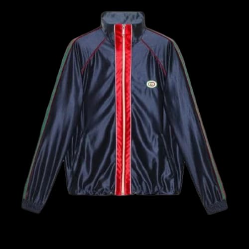 Gucci Shiny Jersey Jacket With Web 'Blue'