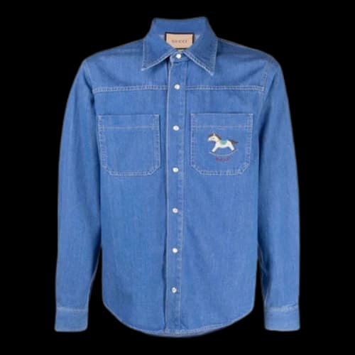 Gucci Rocking Horse Embroidered-Logo Denim Shirt 'Blue'