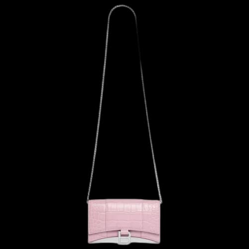 Balenciaga Crocodile Embossed Hourglass Wallet On Chain 'Pink'