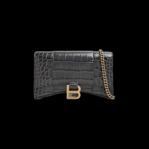 Balenciaga Crocodile Embossed Hourglass Wallet On Chain 'Dark Grey'