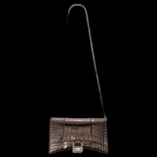Balenciaga Crocodile Embossed Hourglass Wallet On Chain 'Bronze'