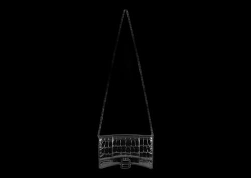 Balenciaga Hourglass Wallet On Chain Crocodile Embossed Black