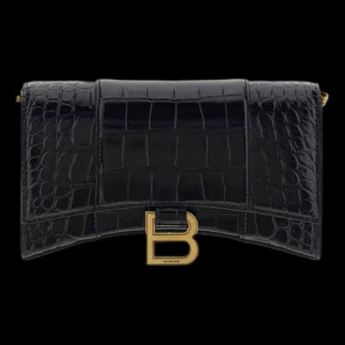 Balenciaga Hourglass Wallet On Chain Crocodile Embossed 'Black' (Women's)