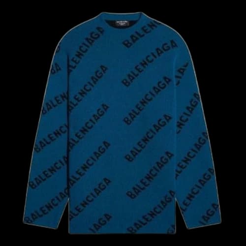 Balenciaga All Over Logo Crewneck Wool Knit Sweater 'Petrol Blue'