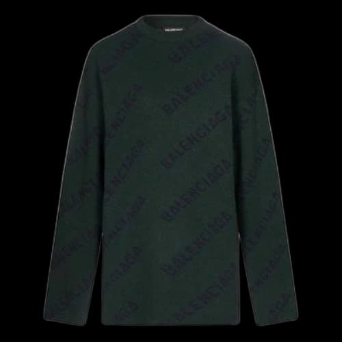 Balenciaga All Over Logo Crewneck Wool Knit Sweater 'Dark Green'