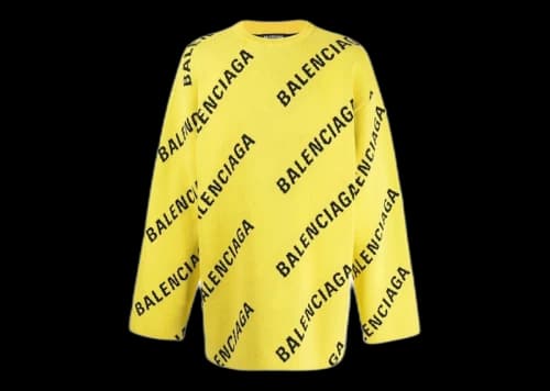 Balenciaga Allover Logo Knit Oversized Crewneck Yellow/Black