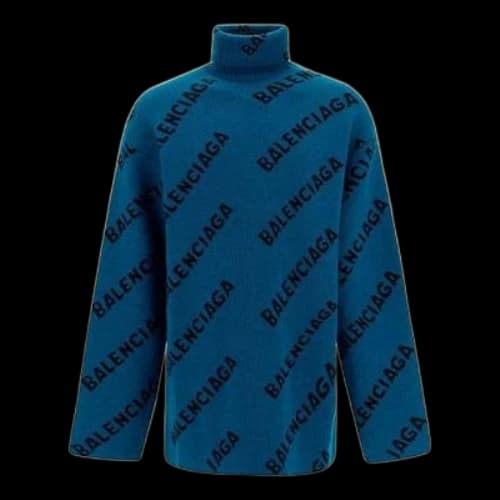 Balenciaga All Over Logo Turtleneck Sweater 'Petrol Blue'