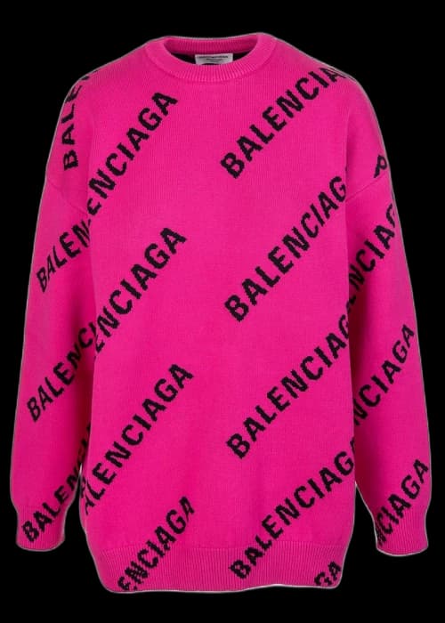 Balenciaga Oversized Intarsia All Over Logo Crewneck Pink Black
