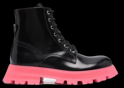 Alexander McQueen Tread Slick Leather Boot Black Pink (Women's)