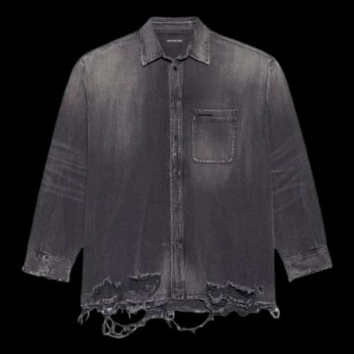 Balenciaga SS21 Ripped Denim Shirt Male Black