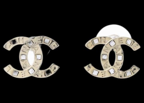 Chanel Crystal Metal CC Earrings Gold