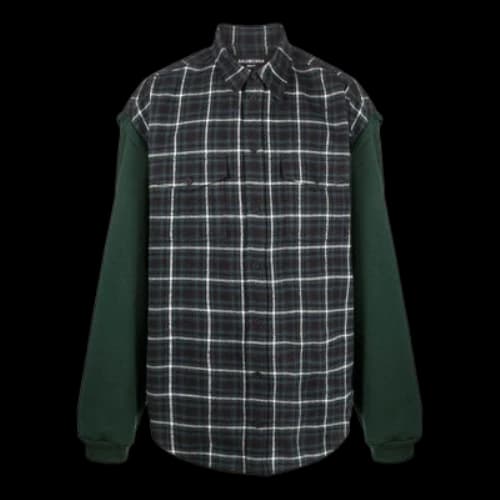Balenciaga Checked Panelled Flannel Shirt 'Green'