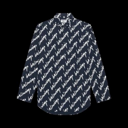Balenciaga Scribble Oversized Button Down Shirt 'Navy/White'