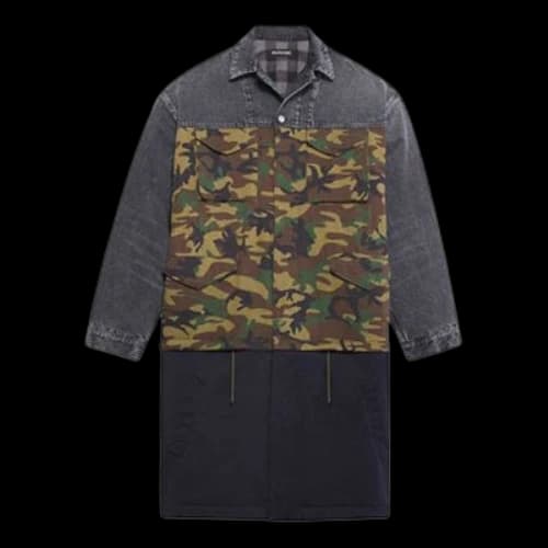 Balenciaga 3 Layered Patchwork Knee Length Car Coat 'Green Blue'