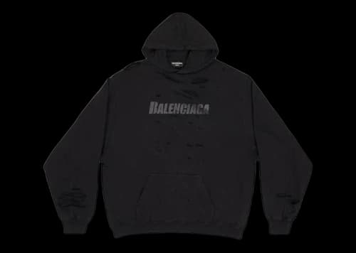 Balenciaga Caps Destroyed Oversize Fit Hoodie Black/Black
