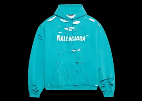 Balenciaga Caps Destroyed Hoodie Navy/White