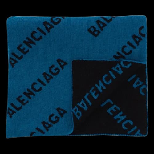Balenciaga All Over Logo Scarf 'Petrol Blue/Black'