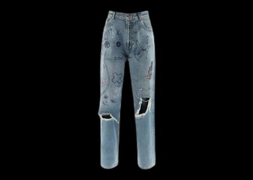 Balenciaga Women's Printed Rhinestone Wide Leg Jeans True Blue