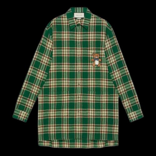 Kai x Gucci Crossover SS21 Bear Pattern Plaid Long Sleeves Green Shirt