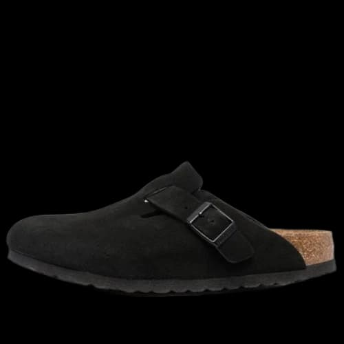 Birkenstock Boston Soft Footbed Suede Leather Narrow Fit Mules 'Black' (Women's)