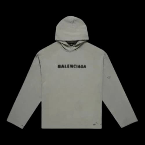 Balenciaga Blurred Logo Distress Hoodie 'Grey'