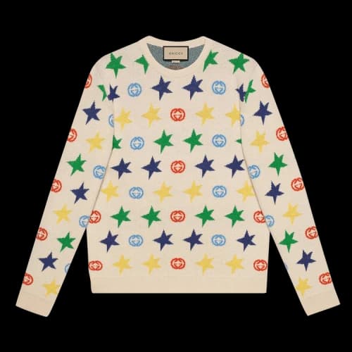 Gucci FW21 Star Full Print Round Neck Wool Sweater Beige