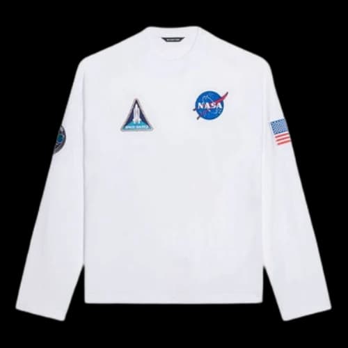 Balenciaga x NASA Crossover Space Printing Long Sleeves Round Neck Long Sleeves White