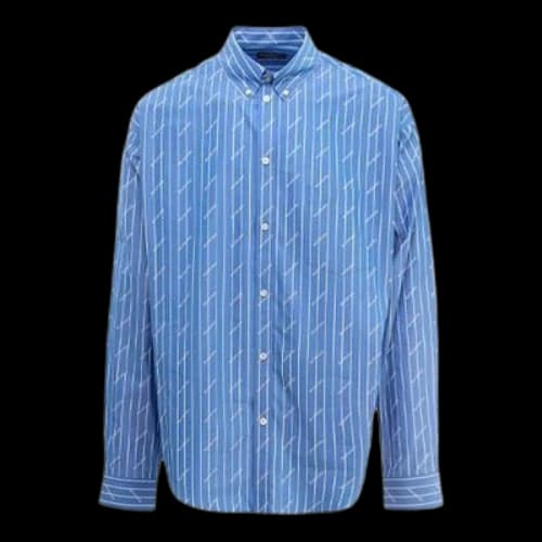 Balenciaga Allover Logo Pinstripe Long Sleeve Shirt 'Blue'