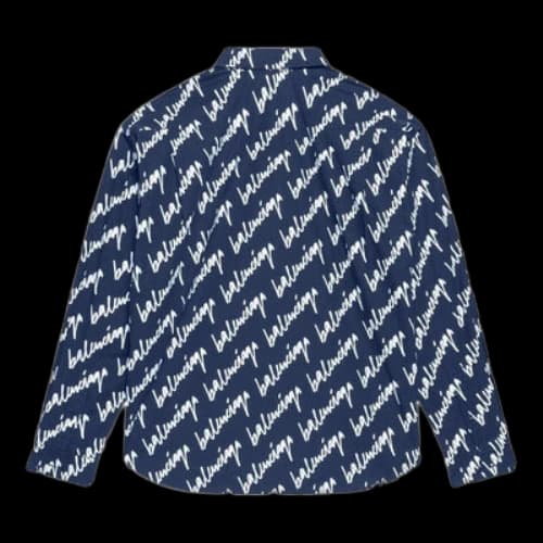 Balenciaga Scribble Logo Short Sleeve Shirt Large Fit 'Midnight Blue'