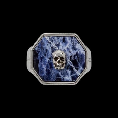 Alexander McQueen Sodalite Skull Signet Ring 'Silver/Sodalite'