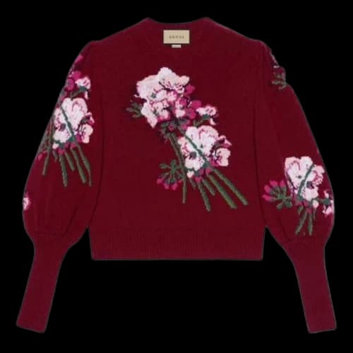 Gucci Floral-intarsia Wool Jumper 'Burgundy' (Women's)