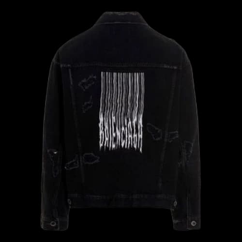 Balenciaga Barcode Destroyed Denim Jacket 'Black'