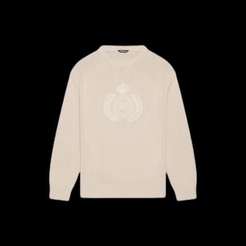 Balenciaga BB Laurel Crown Logo Crewneck Knitted Sweater Beige