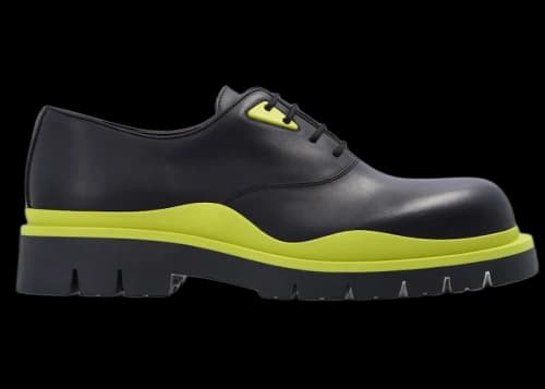 Bottega Veneta Tire Lace Up Leather Shoe Black Kiwi