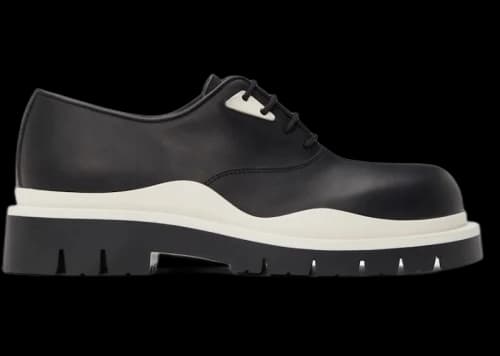Bottega Veneta Tire Lace Up Leather Shoe Black Ivory