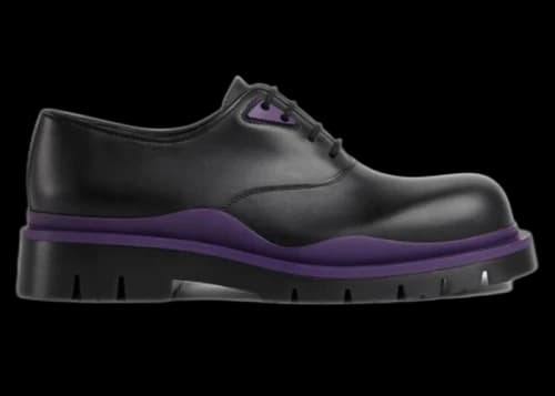 Bottega Veneta Tire Lace Up Leather Shoe Black Plum