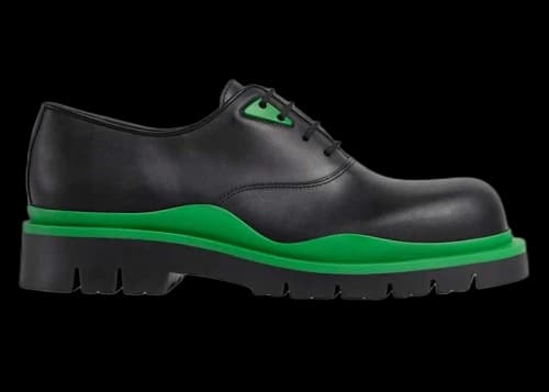 Bottega Veneta Tire Lace Up Leather Shoe Black Green