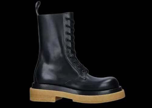 Bottega Veneta Military Calf Lace Up Boot Black