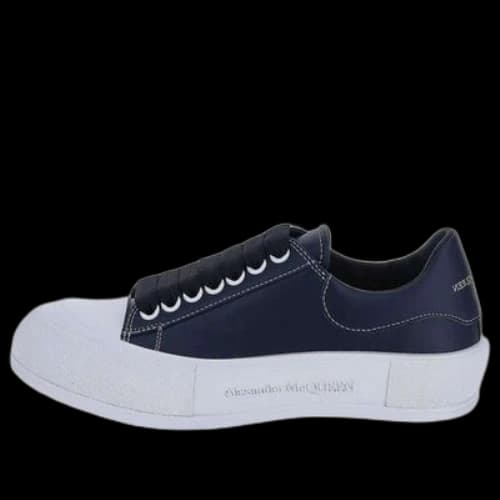 Alexander McQueen Deck Plimsoll Lace-Up Leather Sneakers 'Navy' (Women's)