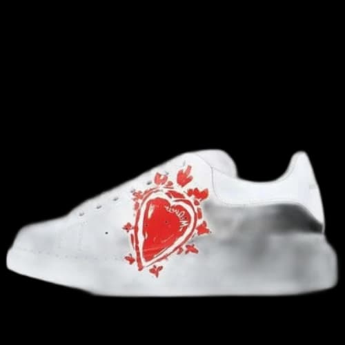 Alexander McQueen Leather Heart Logo Lace Up Oversized Sneakers 'White Red' (Women's)