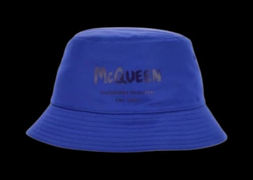 Alexander McQueen Polyester Graffiti Logo Bucket Hat Blue