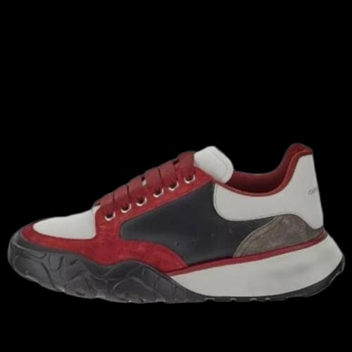 Alexander McQueen Color Block Low-top Leather Sneakers 'Red Black Grey'