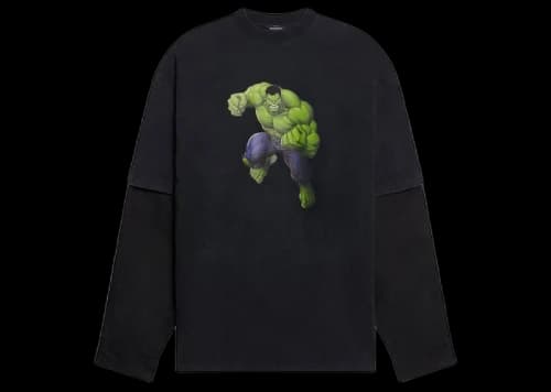 Balenciaga Mens Hulk 2021 MARVEL Layered T-shirt Black