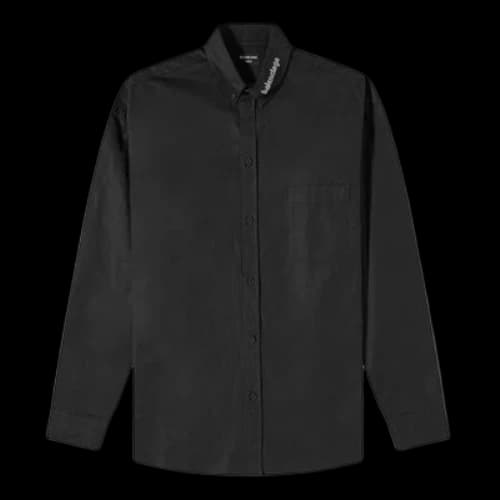 Balenciaga Logo Collar Long Sleeve Button Down Shirt 'Black'