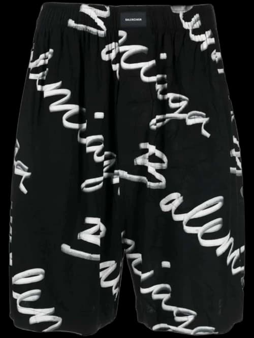 Balenciaga Scribble Logo Bermuda Shorts Black