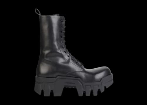Balenciaga Bulldozer Laceup Boot Black Calfskin