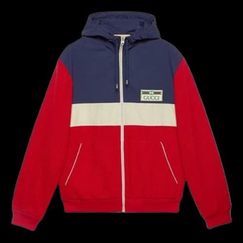 Gucci Wool Jersey Hooded Zip-up Sweatshirt'Red Blue Beige'