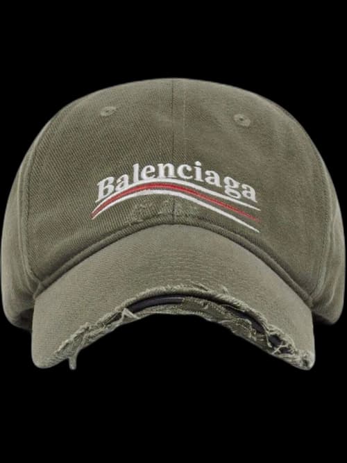 Balenciaga Political Campaign Distressed Cap Khaki/Multi
